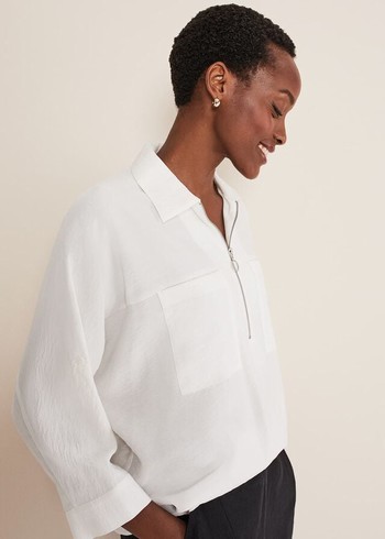 Phase Eight Cynthia Zip Front Shirts White Canada | NOBLJS-936